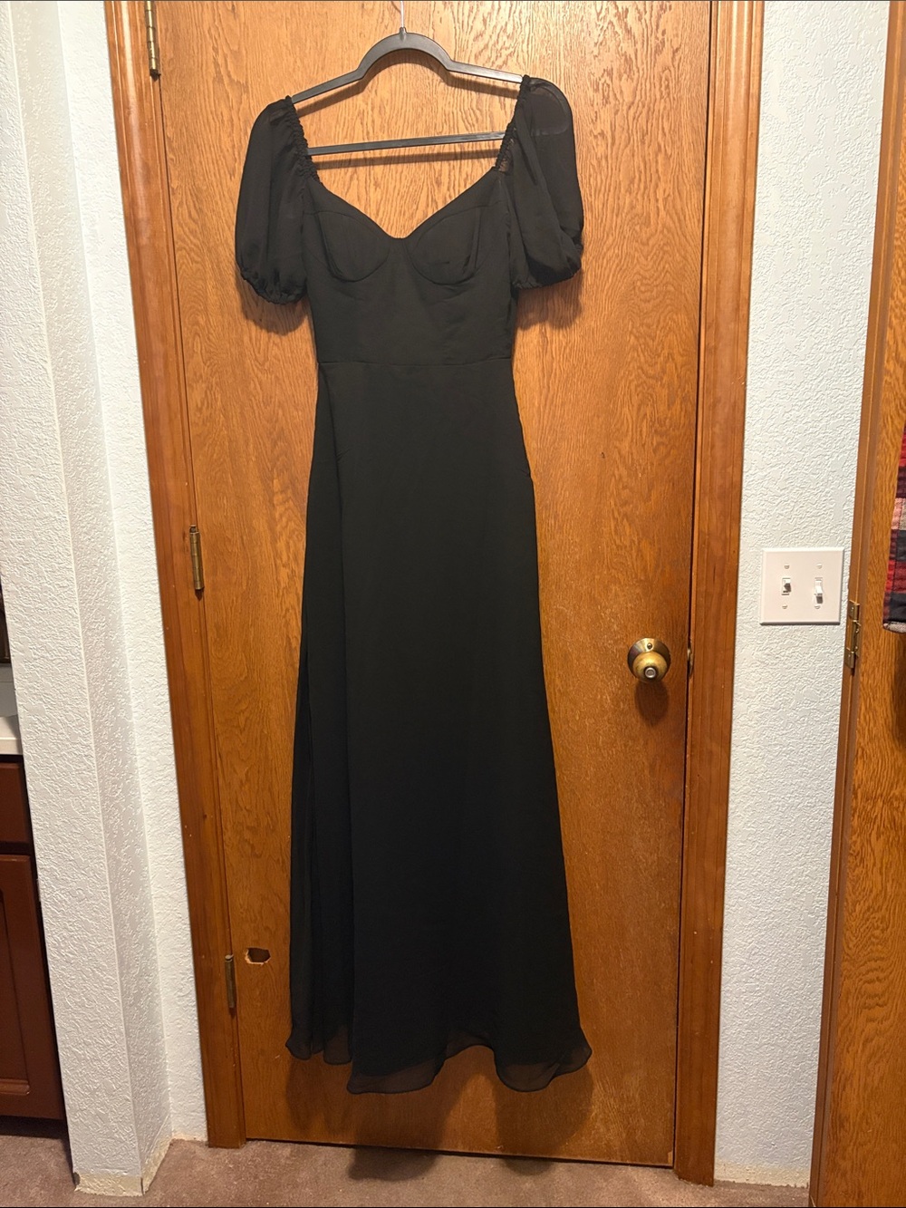 Azazie with its collaboration with Barbie Black Puff-Sleeve Maxi Dress